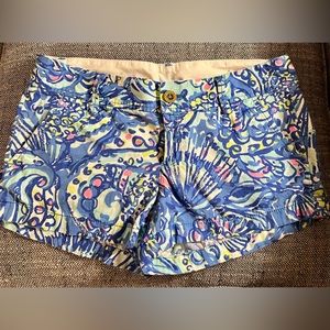 Lilly Pulitzer Walsh Blue Pink Summer Short Shorts Womens Size 4 EUC LN
